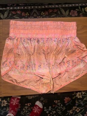 Smocked Waist Floral Satin Lounge Shorts - Coral Pink